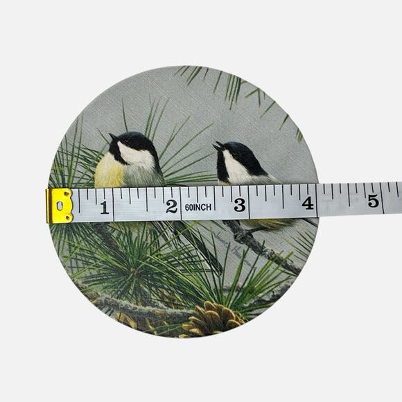 Counter Art Coasters Set 4 Chickadee Birds Pine Tree Absorbent Stone Cork Back - Picture 7 of 8